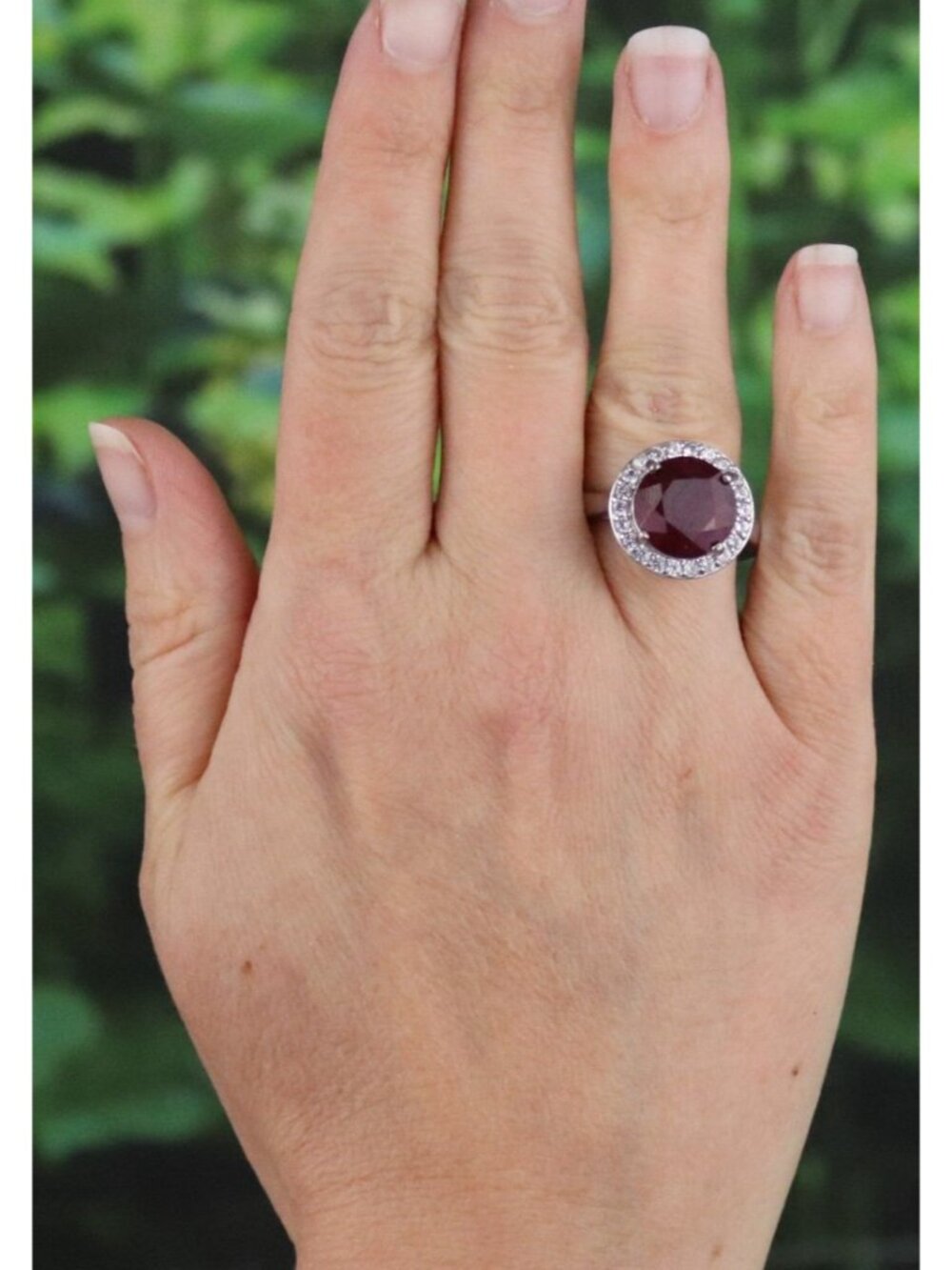 Sterling Silver Niassa Ruby and White Zircon Halo Ring Size 9 - Picture 2 of 7